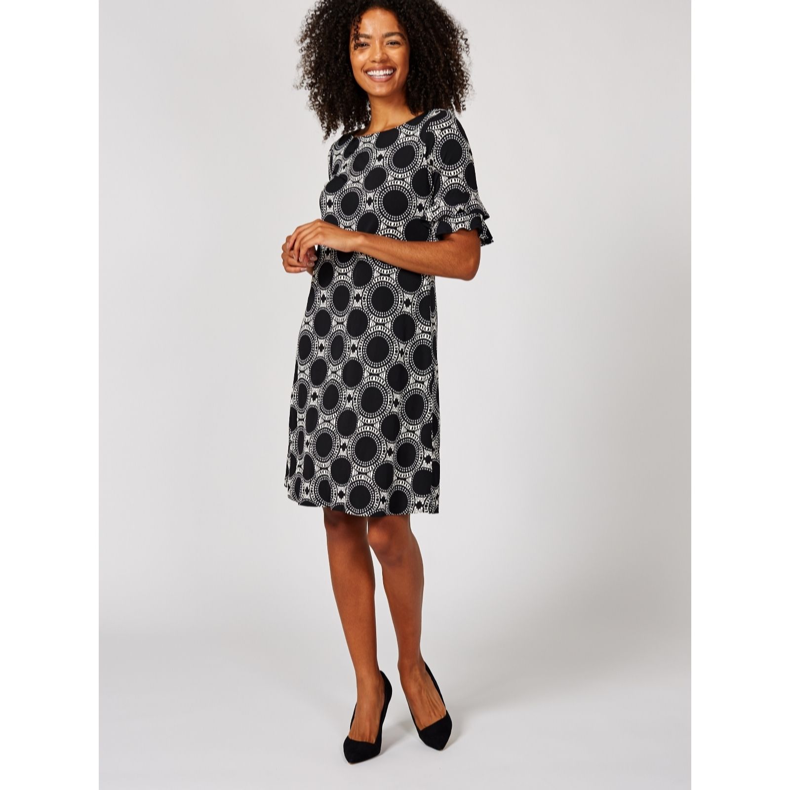 Outlet Ronni Nicole Printed Ruffled Sleeve Dress - QVC UK