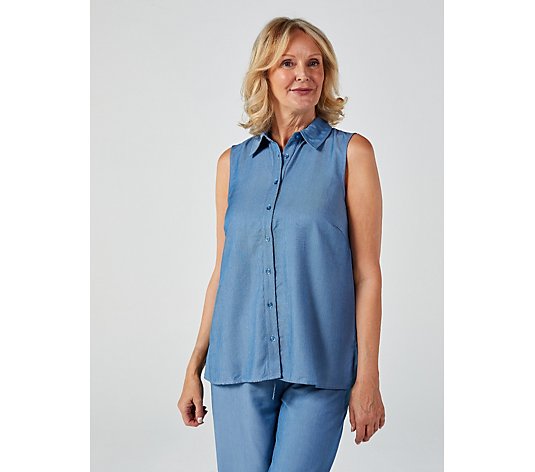Sleeveless Collared Button Up Shirt by Nina Leonard