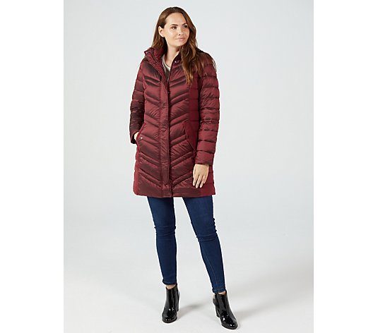 Centigrade Faux Down Mid Length Padded Coat with Mixed Panels