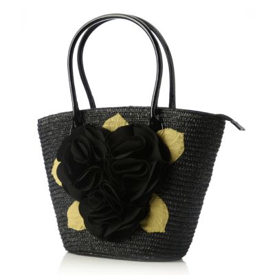 Lulu Guinness Straw Wicker Rose Straw Bonnie Basket QVC UK