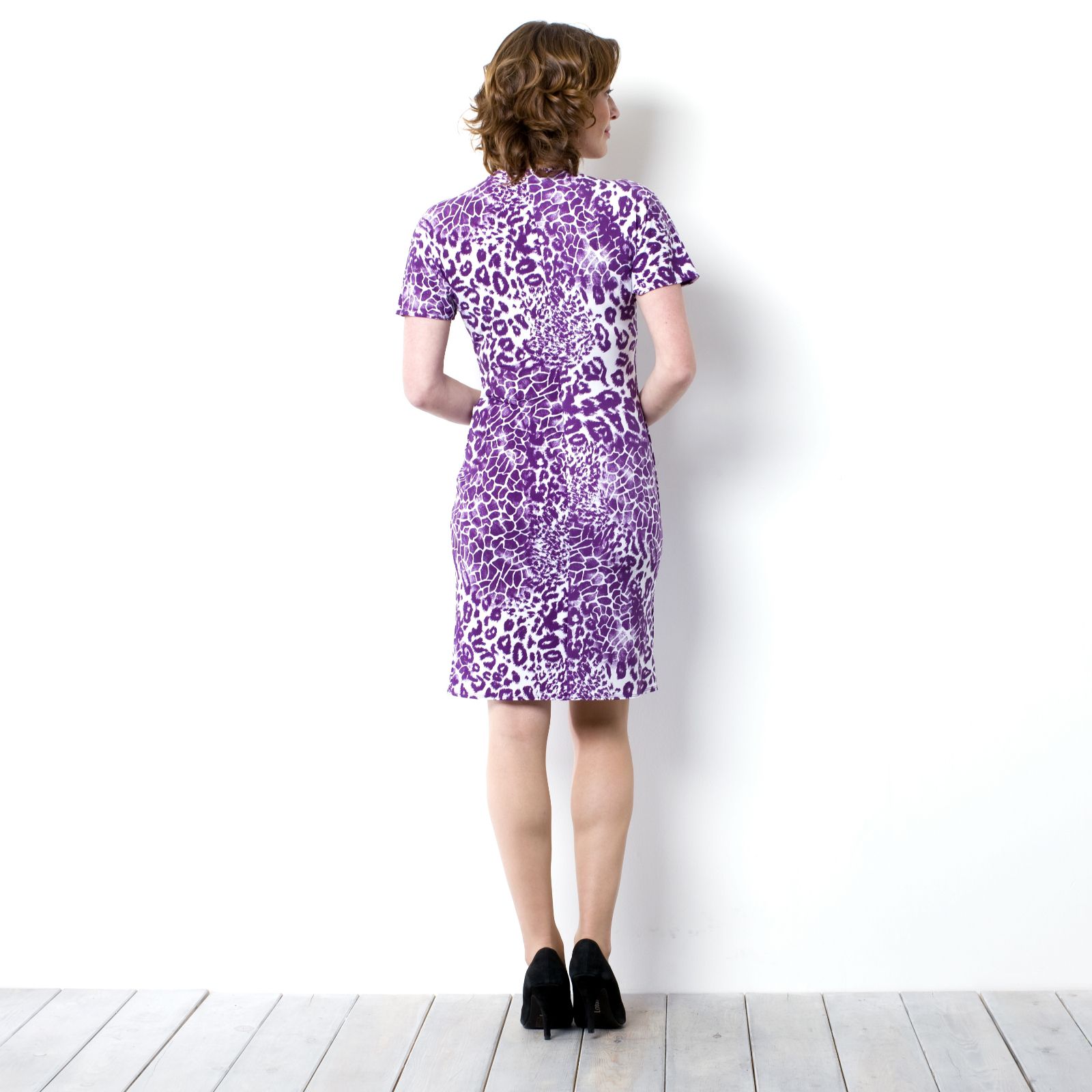 Kim & Co Monochrome Animal Print Angel Sleeve Wrap Dress QVC UK