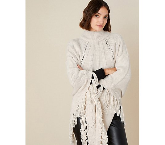 Monsoon Tassel Cable Knit Poncho