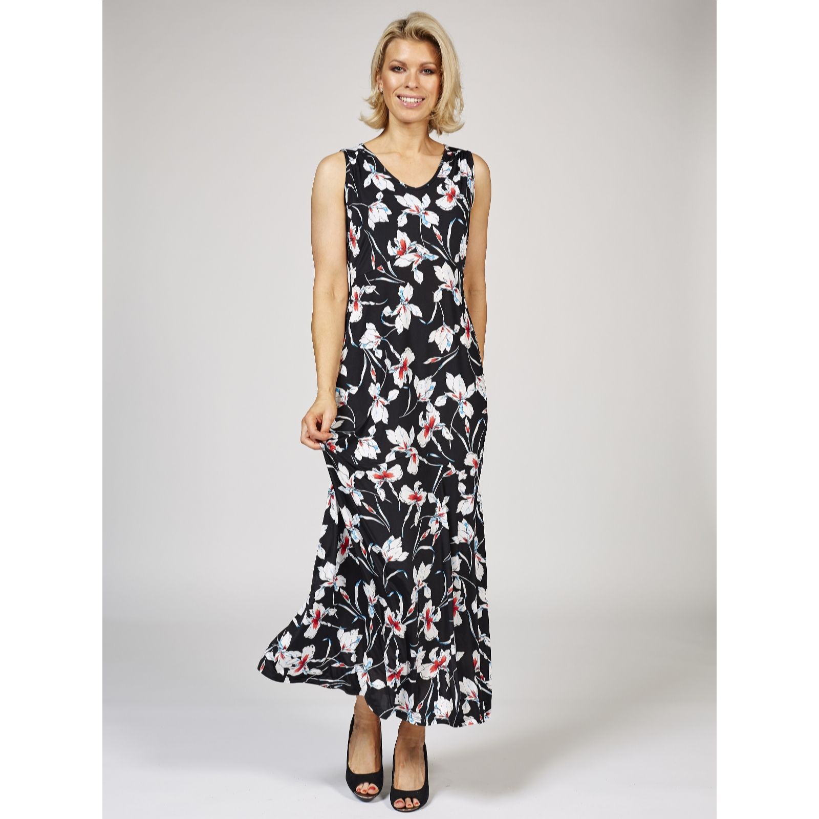 Kim Co Venechia Iris Flowers Sleeveless Maxi Dress