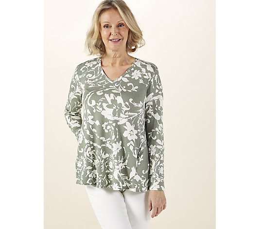 WynneLayers Print Viscose Span Butterfly Tee with Pocket