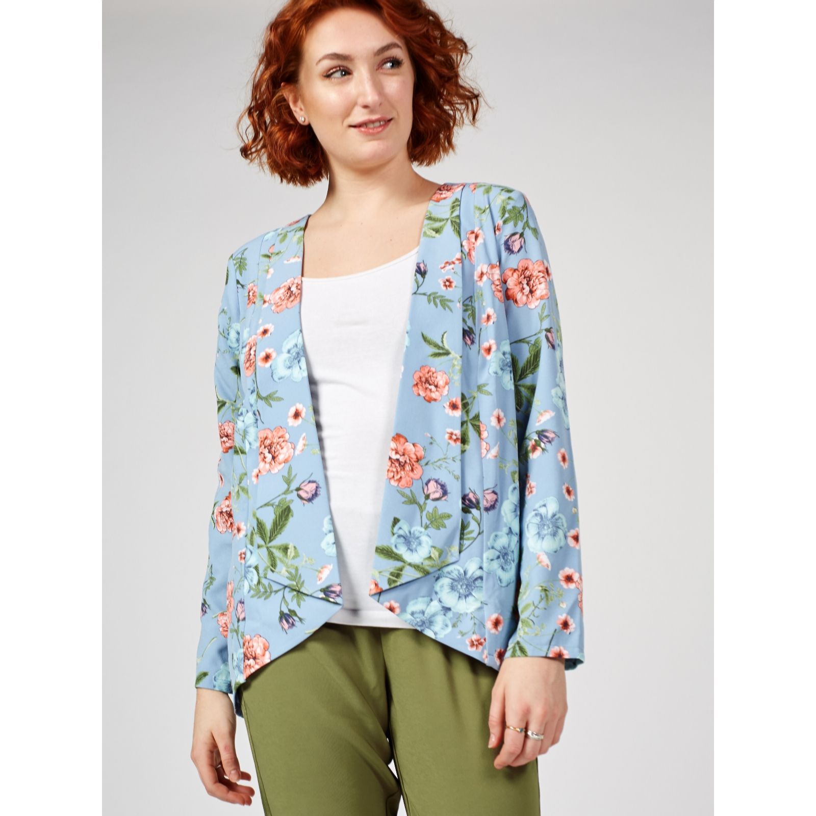 Du Jour Floral Printed Open Front Jacket Qvc Uk