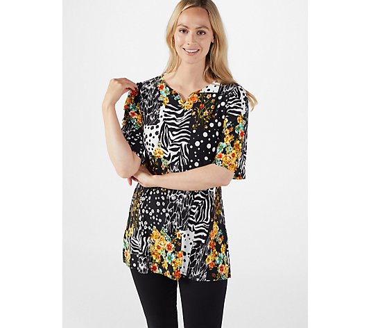 Attitudes by Renee Printed Como Jersey Boho Tunic with Pockets