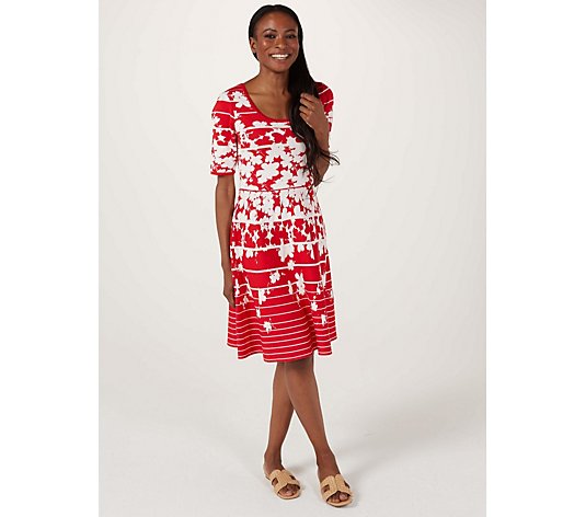 Nina Leonard Elbow Sleeve Fit & Flare Jacquard Knit Dress