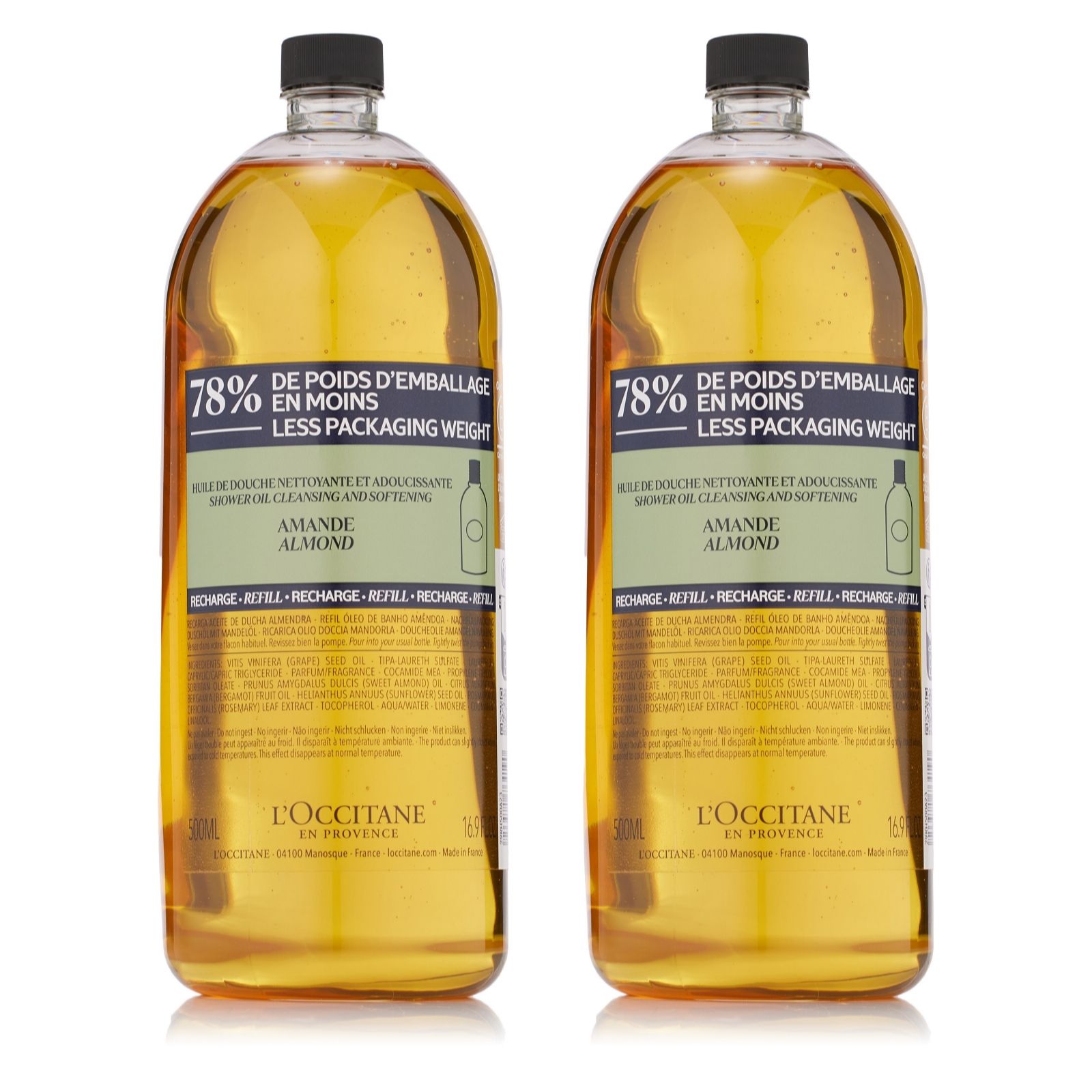 L'Occitane Almond Shower Oil Eco Refill 500ml Duo