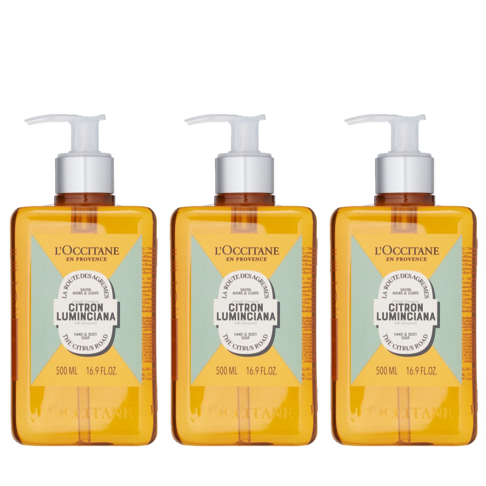 L'Occitane Almond Citron Luminciana Liquid Soap 500ml Trio