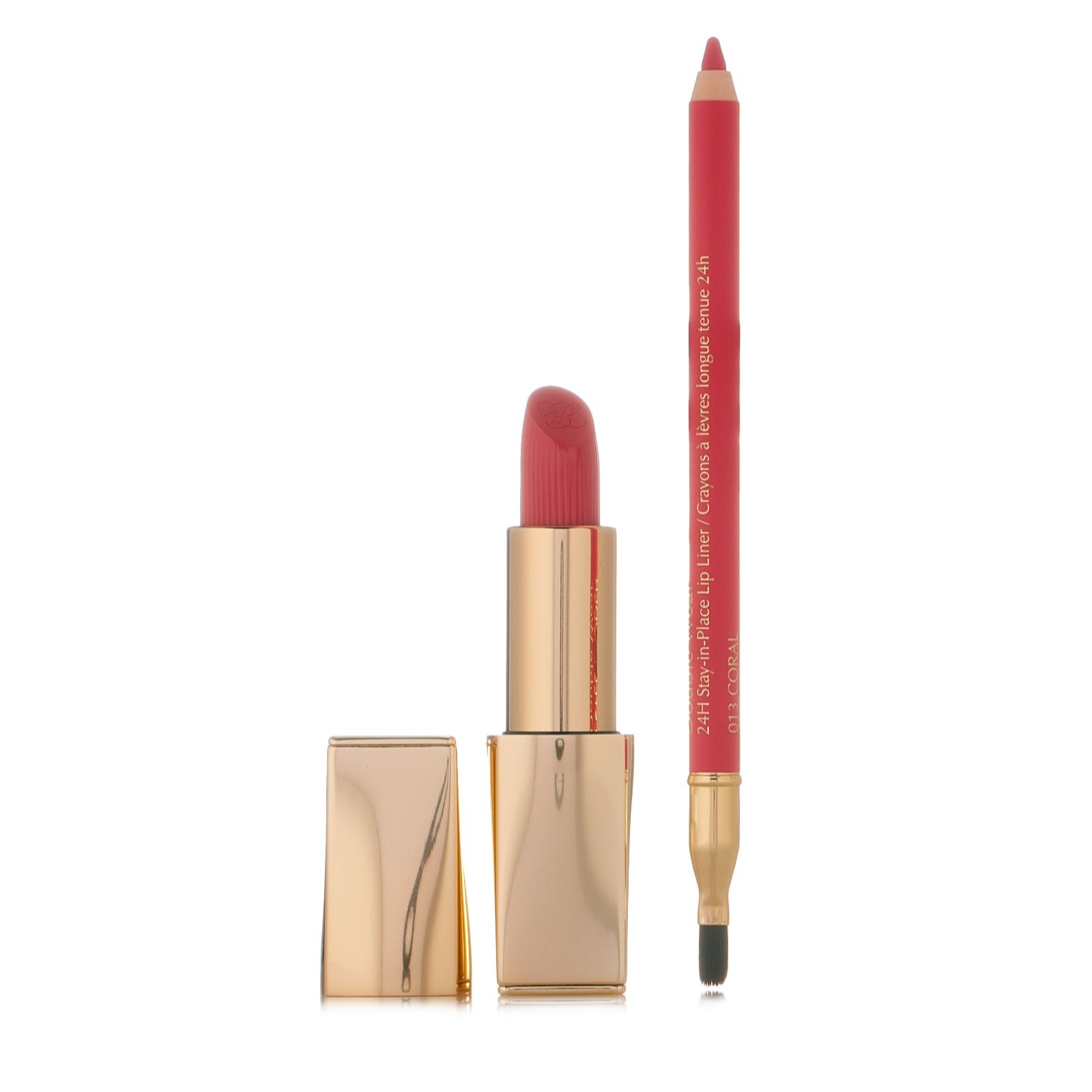 Estee Lauder Hi-Lustre Frosted Apricot Lipstick & Doublewear Liner - QVC UK