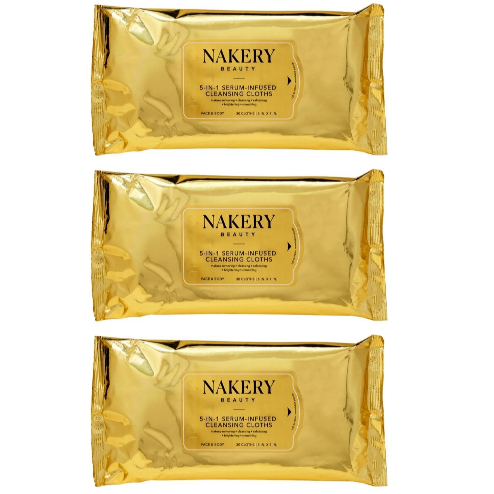 Nakery Beauty 5-in-1 Serum Infused Cleansing Cloths Trio