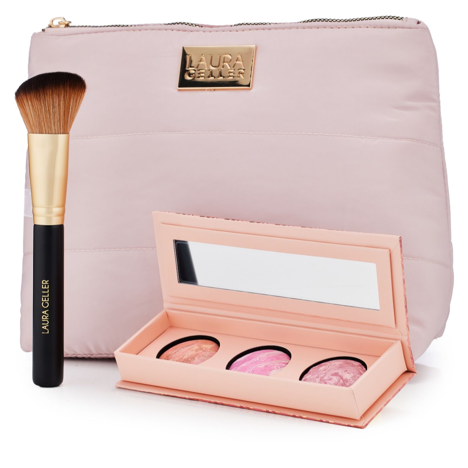 Laura Geller Greatest Natural Finish Baked Blush Trio with Brush & Bag