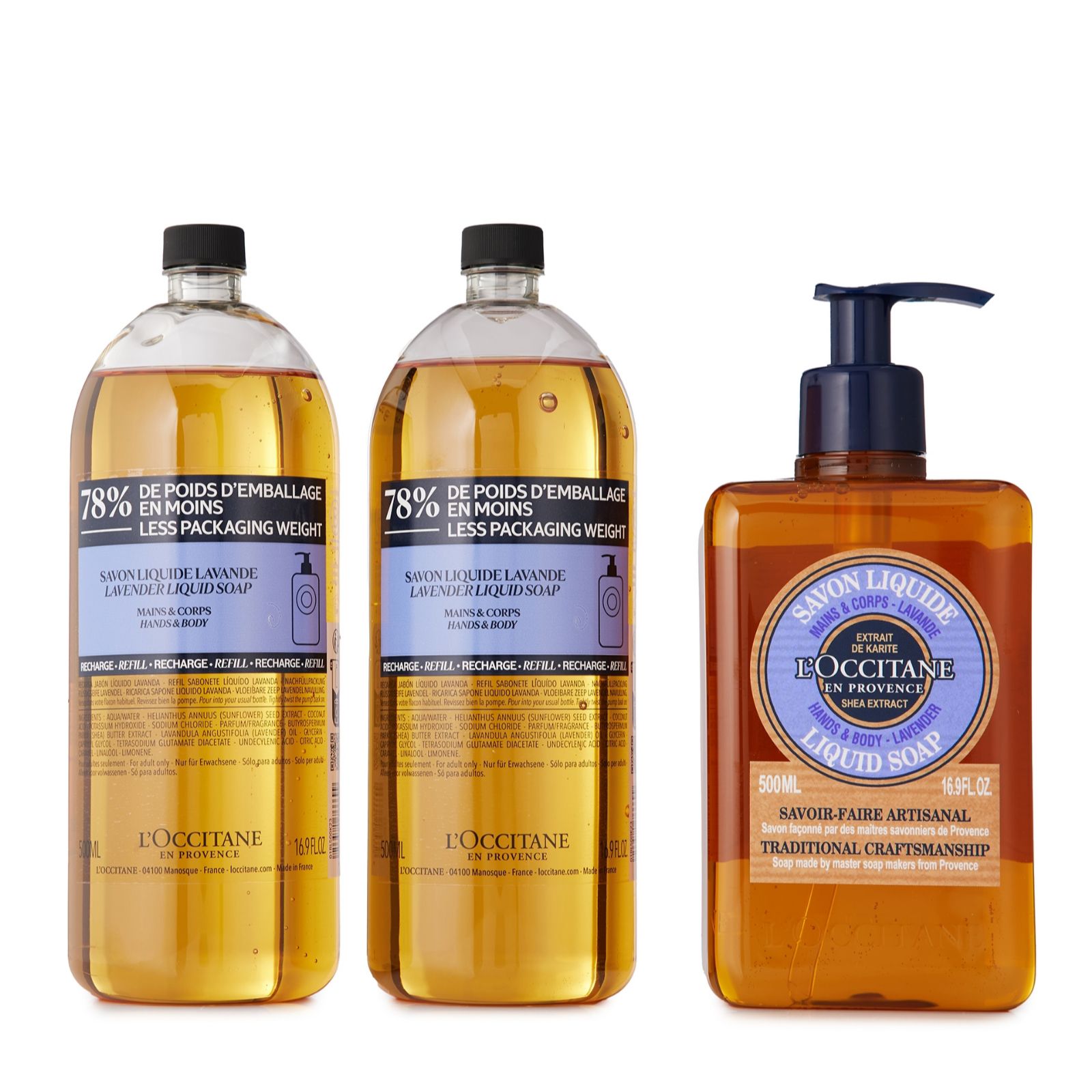 L'Occitane 3 Piece Liquid Soap & Refills