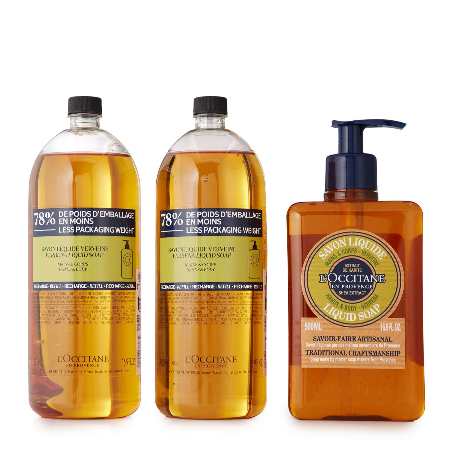 L'Occitane 3 Piece Liquid Soap & Refills