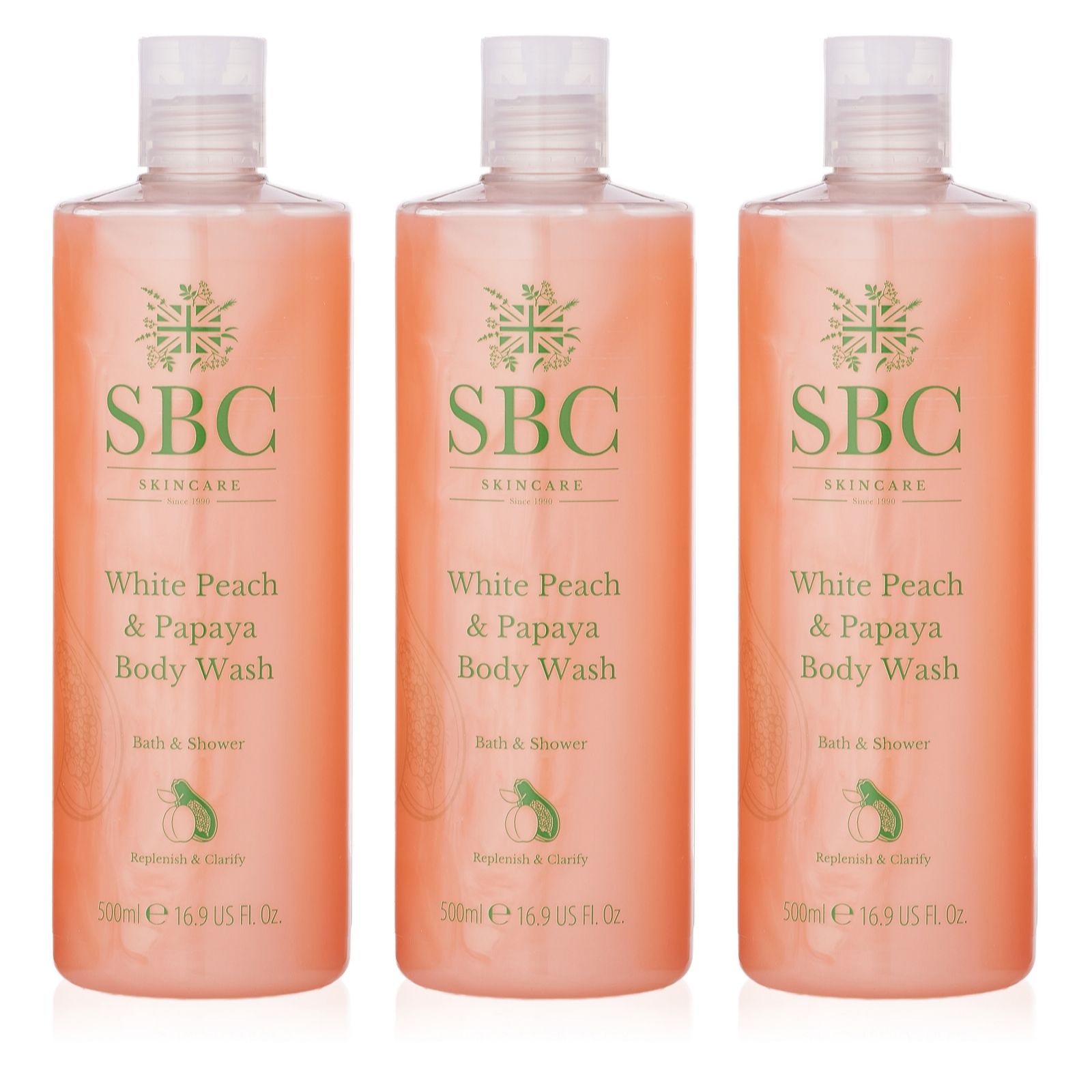 SBC White Peach & Papaya Body Wash Trio 500ml