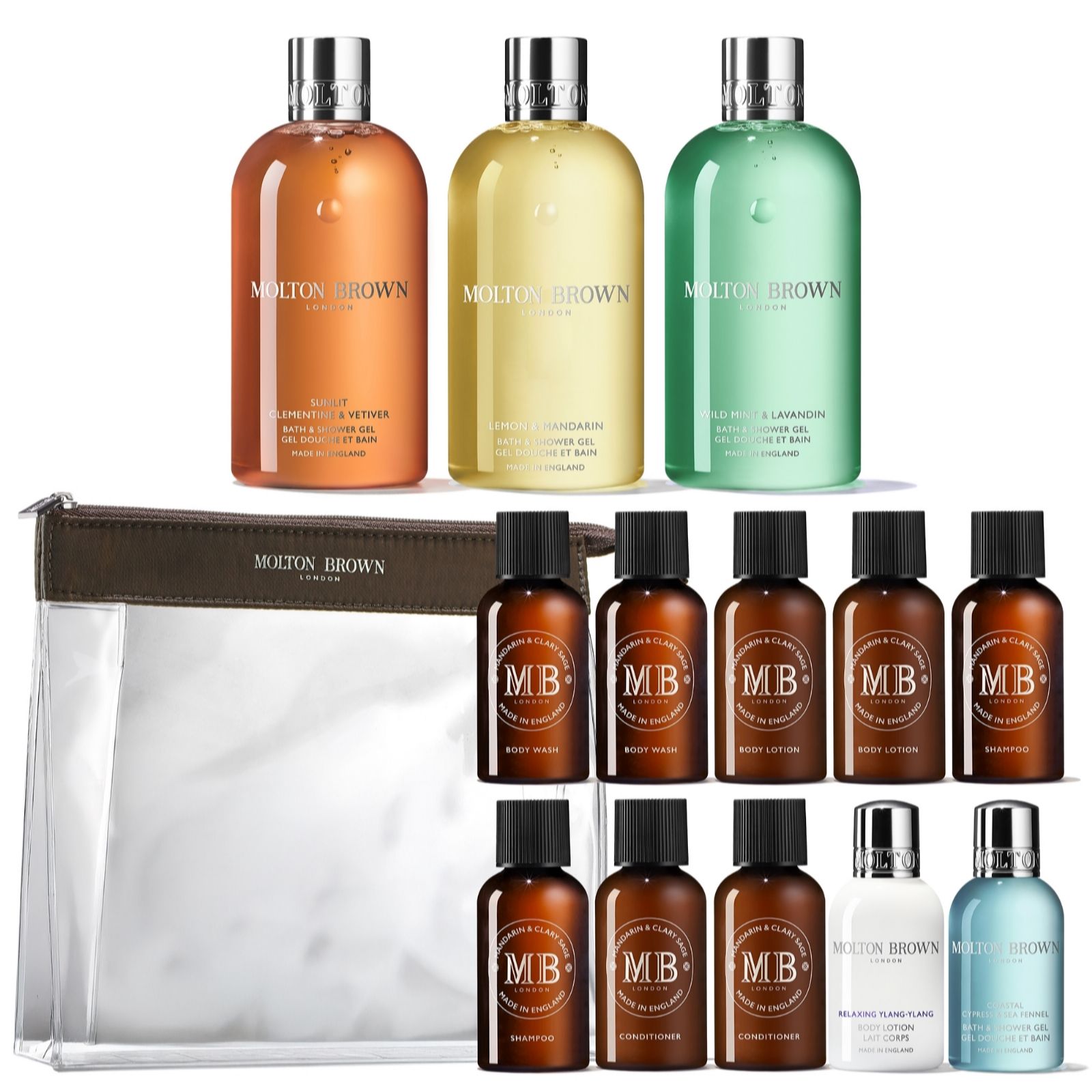 Molton Brown 3 Piece Body Wash Collection with 10 Piece Travel Kit