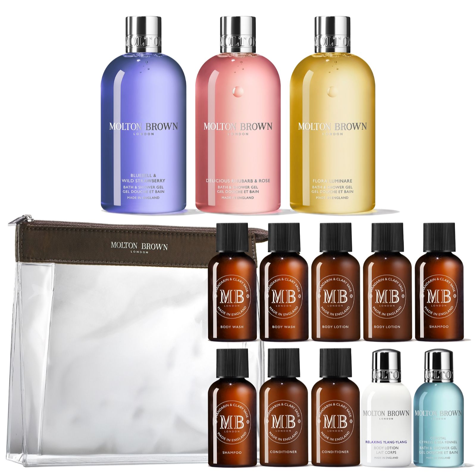 Molton Brown 3 Piece Body Wash Collection with 10 Piece Travel Kit
