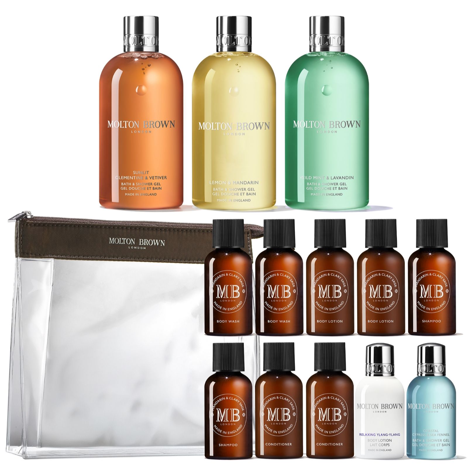 Molton Brown 3 Piece Body Wash Collection with 10 Piece Travel Kit