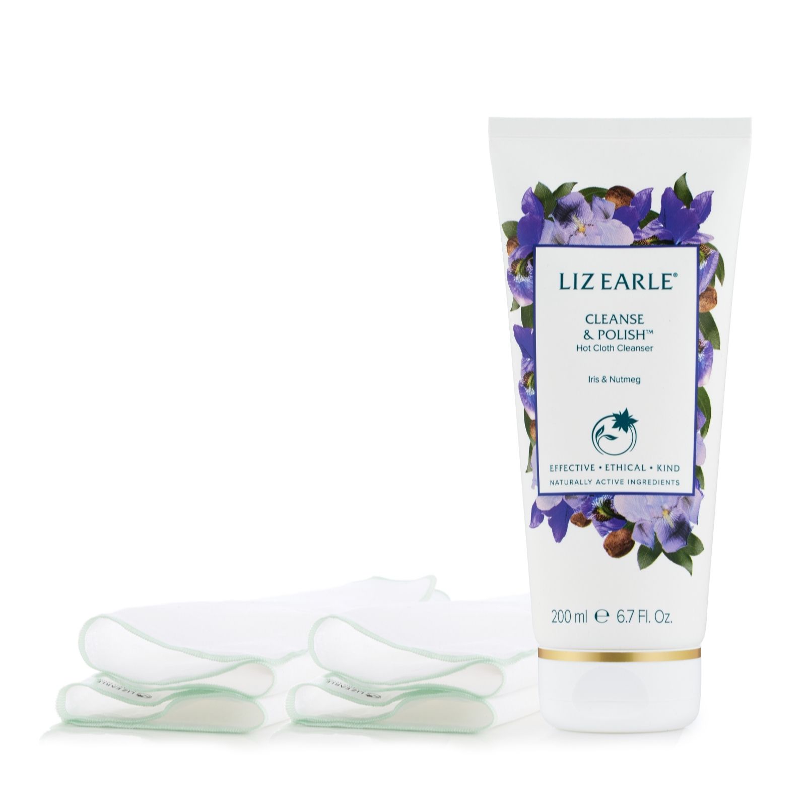 Liz Earle Cleanse & Polish Iris & Nutmeg 200ml w/2x Pure Cotton Cloths