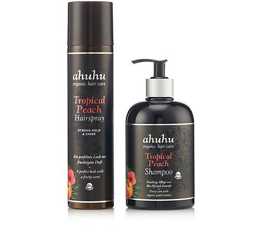 Ahuhu Tropical Peach Shampoo 500ml & Hairspray Strong Hold & Shine 300ml