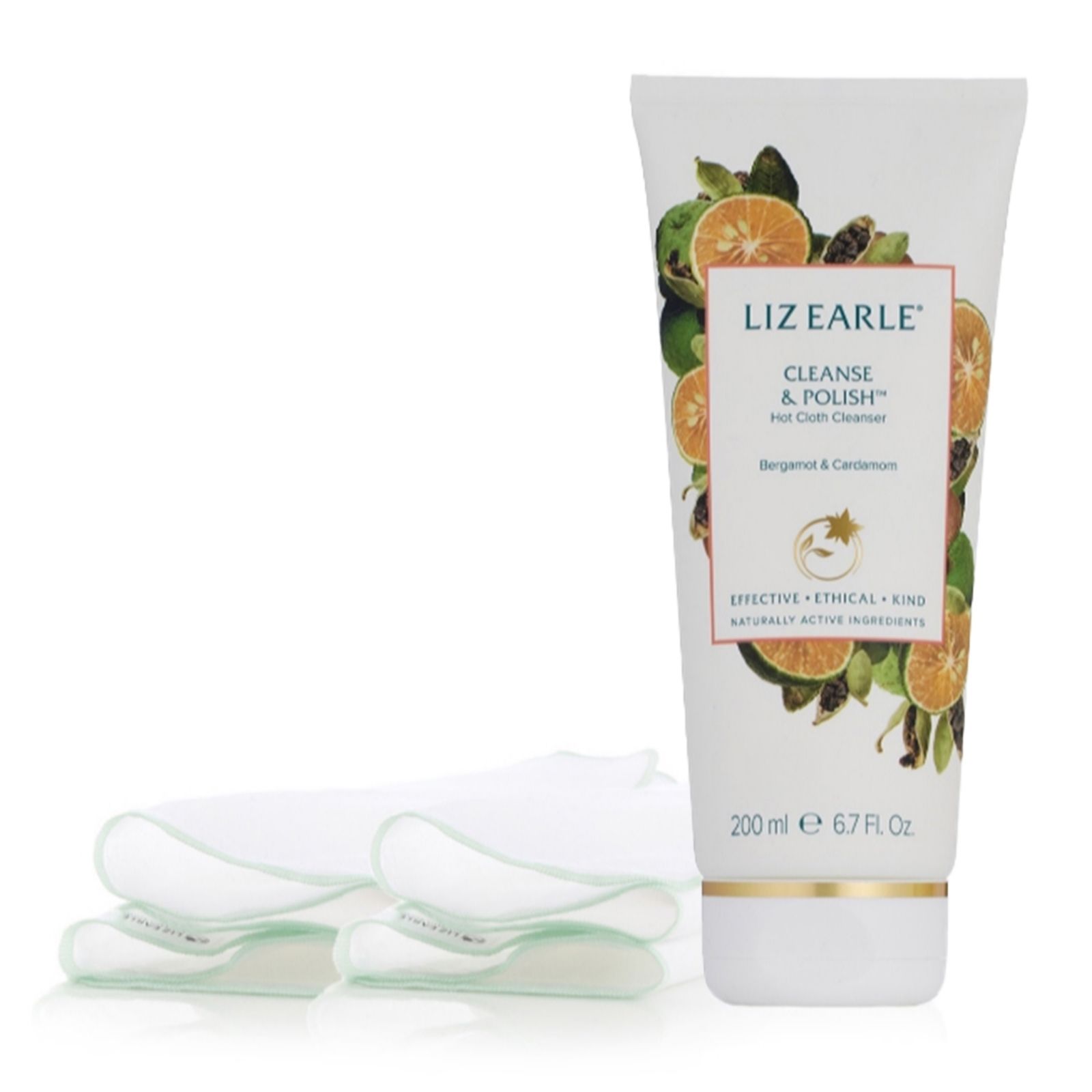 Liz Earle Cleanse&Polish Bergamot &Cardamom 200ml w/ 2x Pure Cotton Cloths