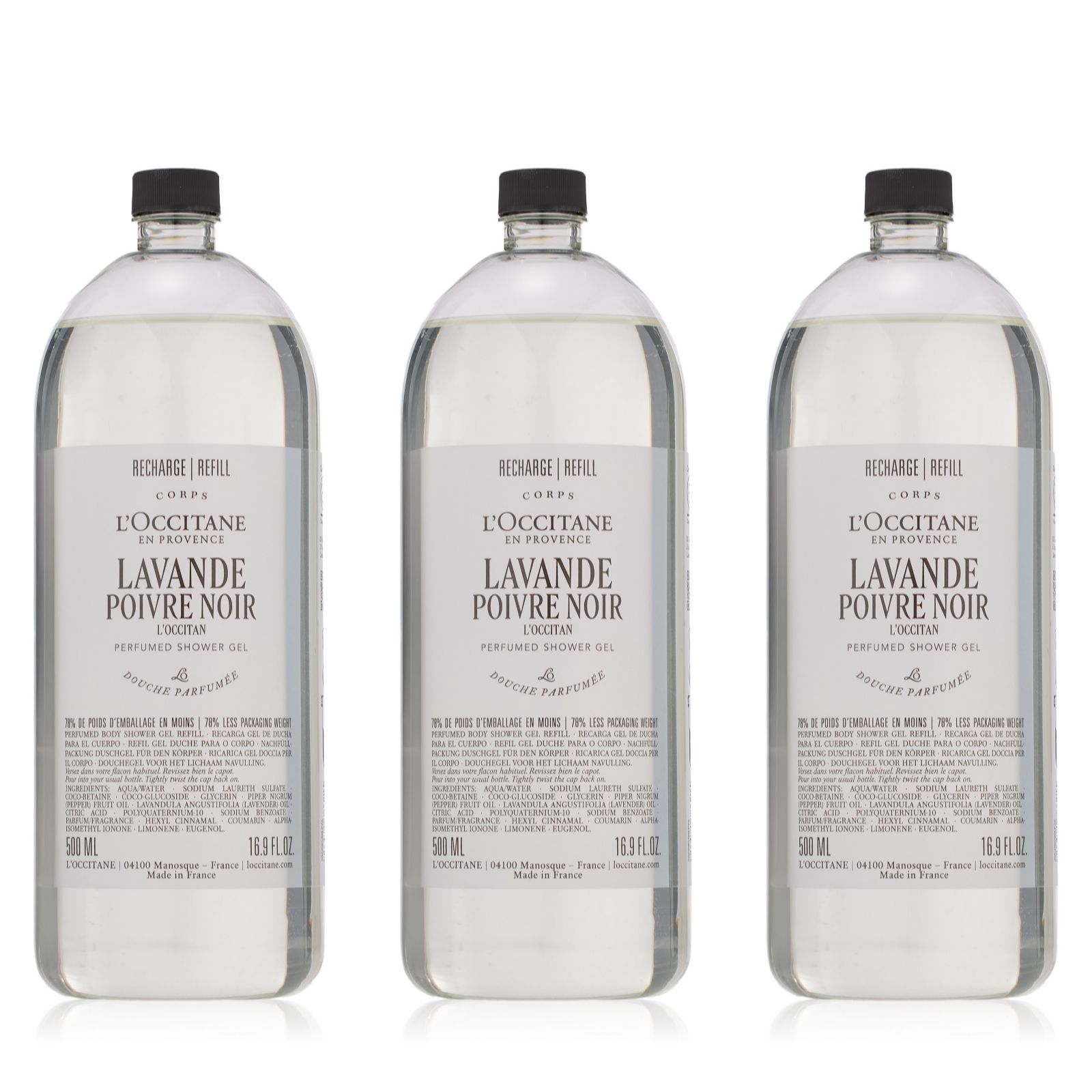 L'Occitane Eco Refill Men's Shower Gel 500ml Trio