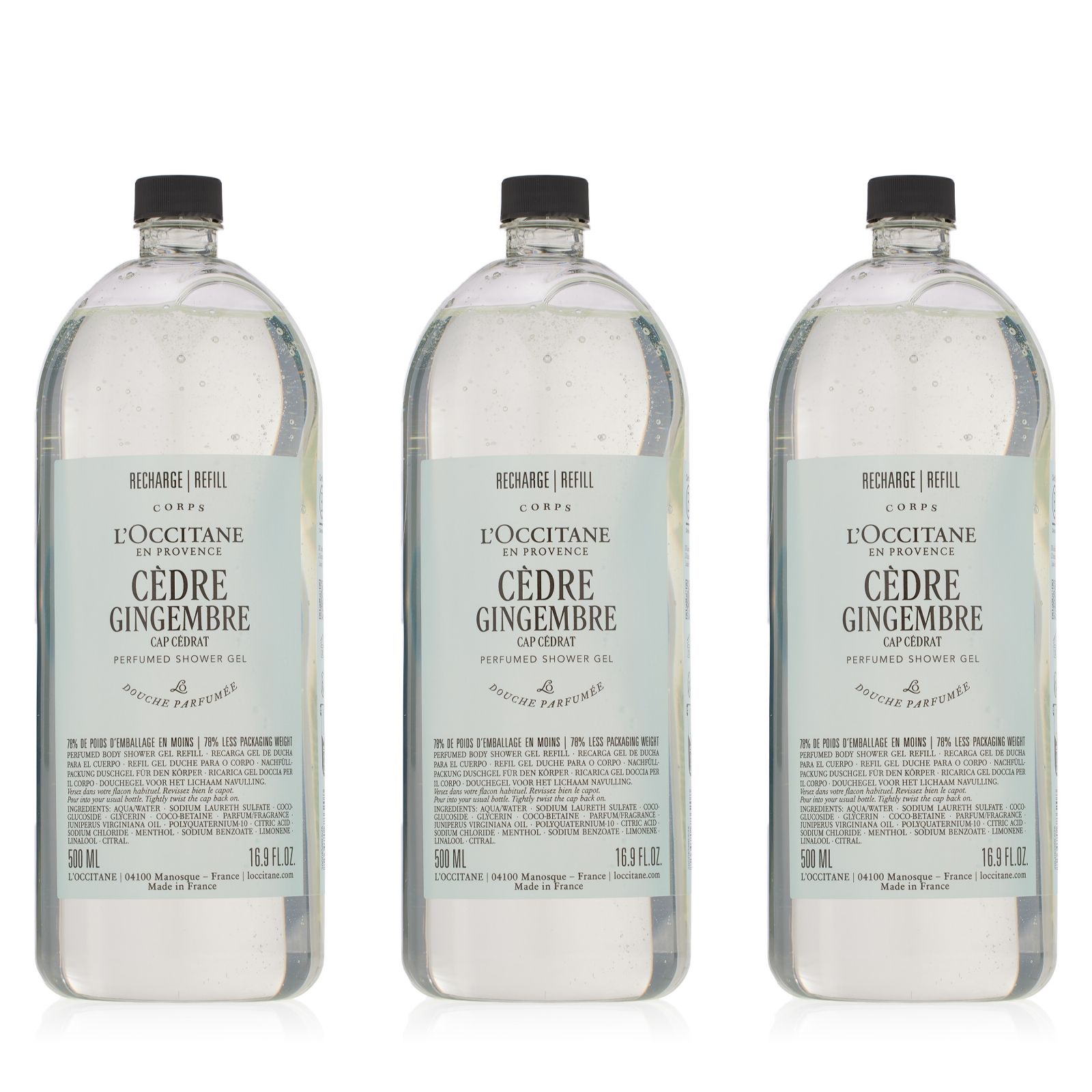 L'Occitane Eco Refill Men's Shower Gel 500ml Trio
