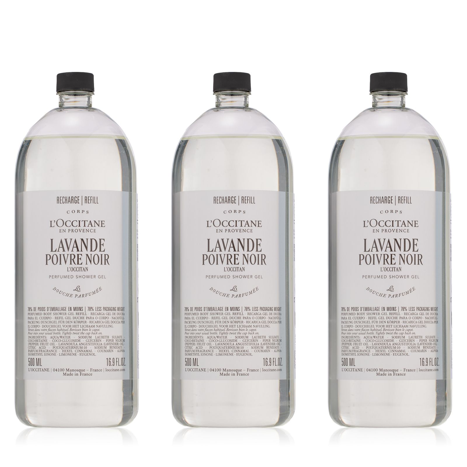 L'Occitane Eco Refill Men's Shower Gel 500ml Trio