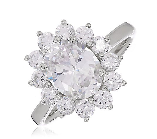 Diamonique 4.2ct tw Platinum Plated Cluster Ring Sterling Silver