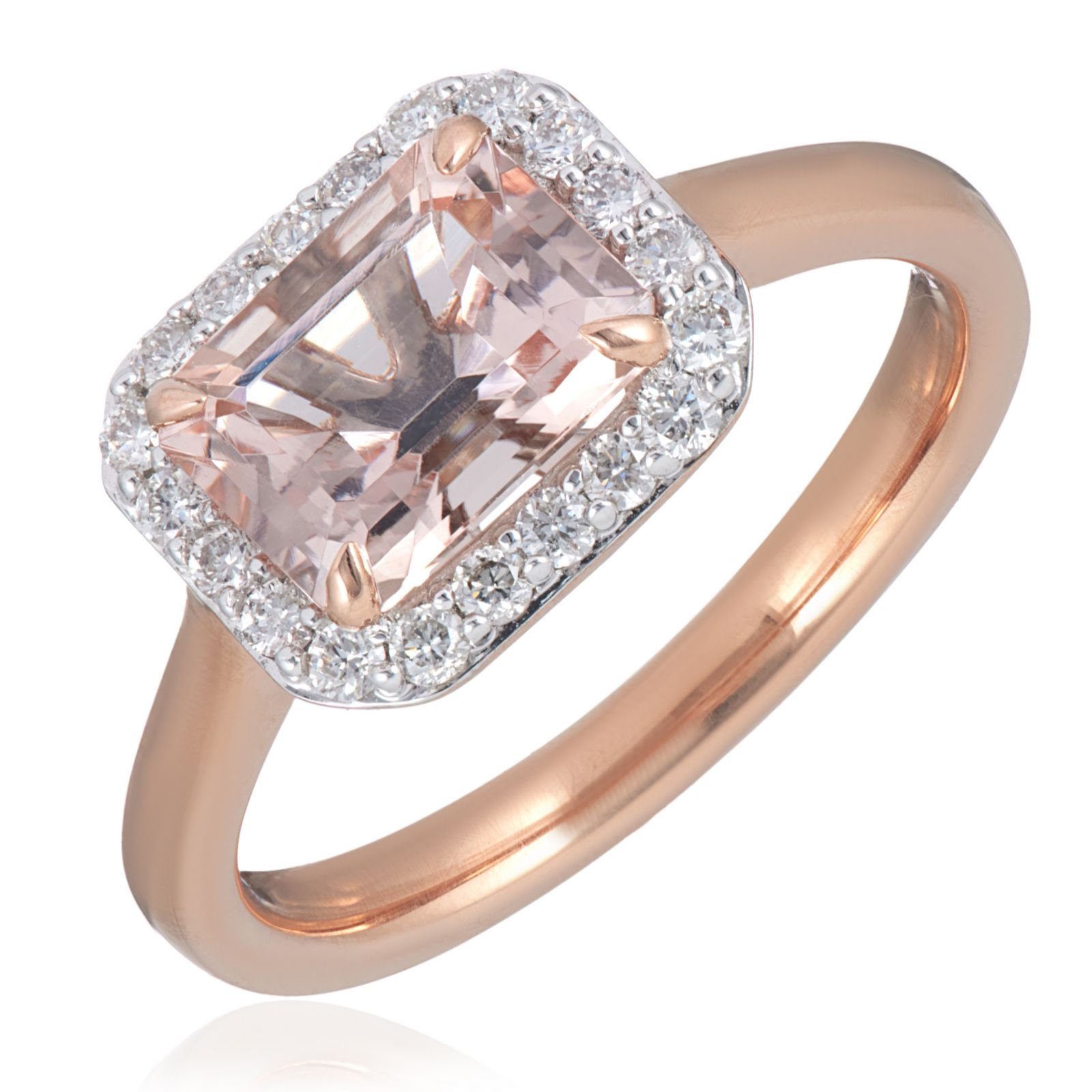 1.25ct Emerald Cut Morganite & 0.25ct Diamond East West Ring 9ct Gold