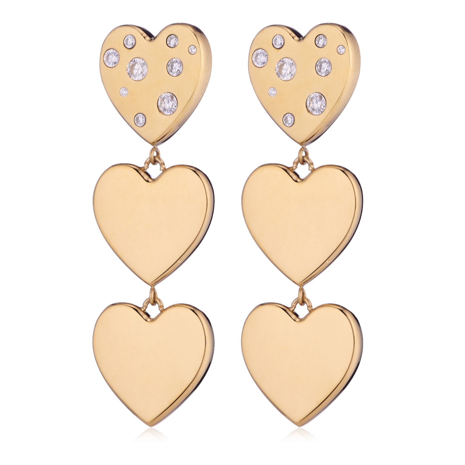Steel by Diamonique Scattered Heart Drop Earrings Stainless Steel