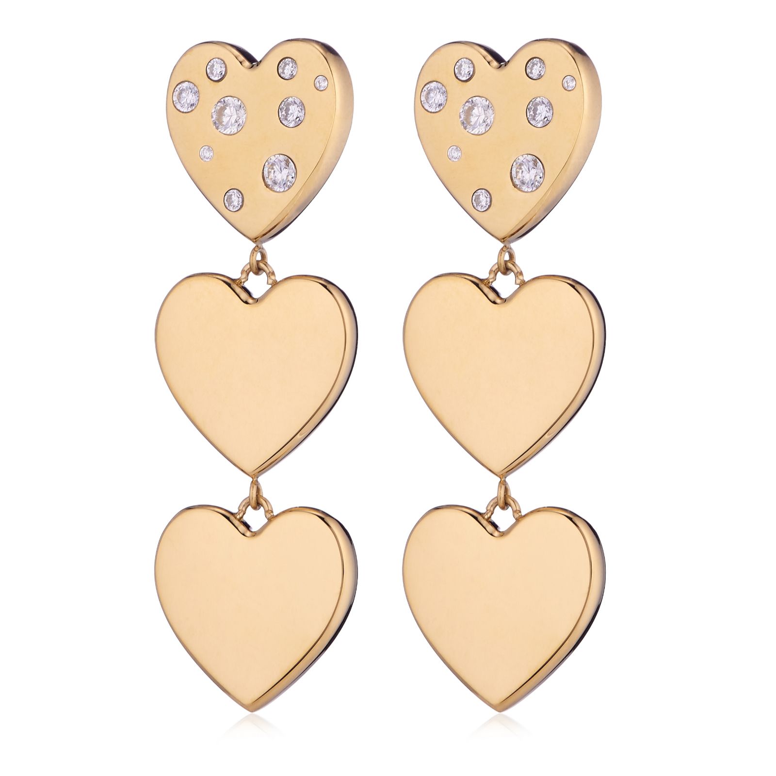 Steel by Diamonique Scattered Heart Drop Earrings Stainless Steel