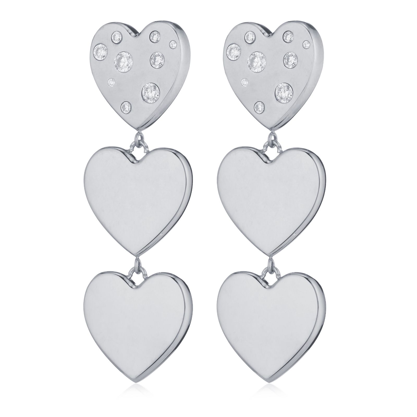 Steel by Diamonique Scattered Heart Drop Earrings Stainless Steel