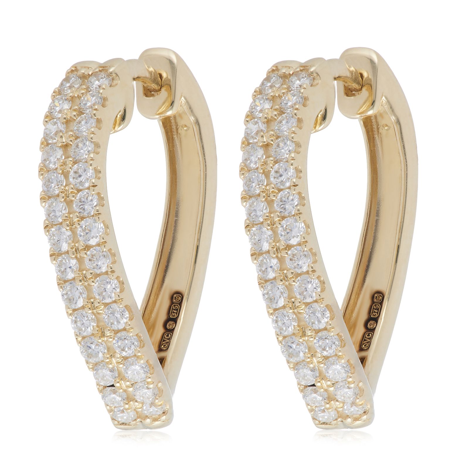 Fire Light 1ct Lab Grown Diamond Two Row Wave Hoop Earrings 9ct Gold