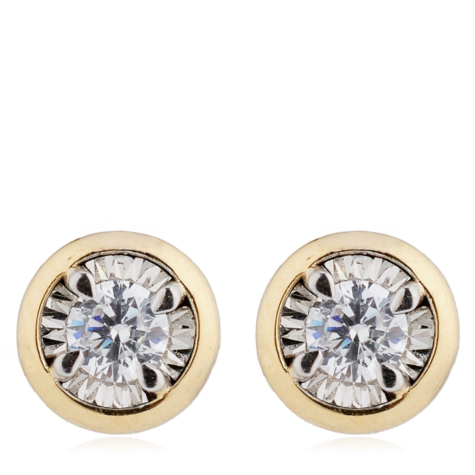 0.20ct Illusion Set Diamond Bezel Set Stud Earrings 9ct Gold