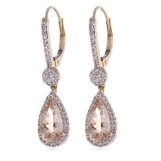2.03ct Morganite Pear Cut & 0.45ct Diamond Leverback Earrings 9ct Gold