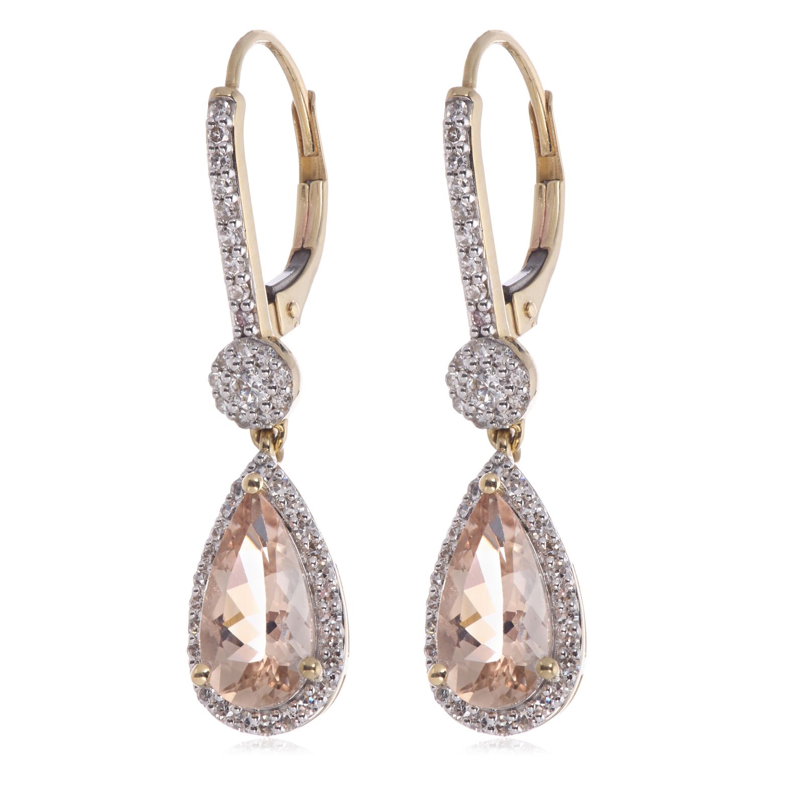 2.03ct Morganite Pear Cut & 0.45ct Diamond Leverback Earrings 9ct Gold