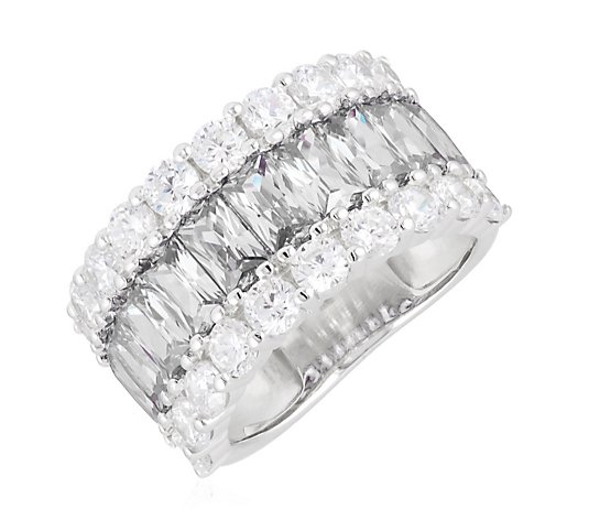 Diamonique 5ct tw Vintage Style Baguette Band Ring Sterling Silver
