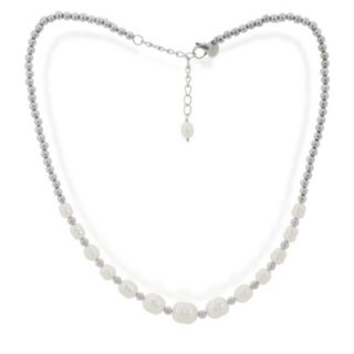 Lara Pearl 6-10mm Cultured Pearl & Hematite Necklace Stainless Steel