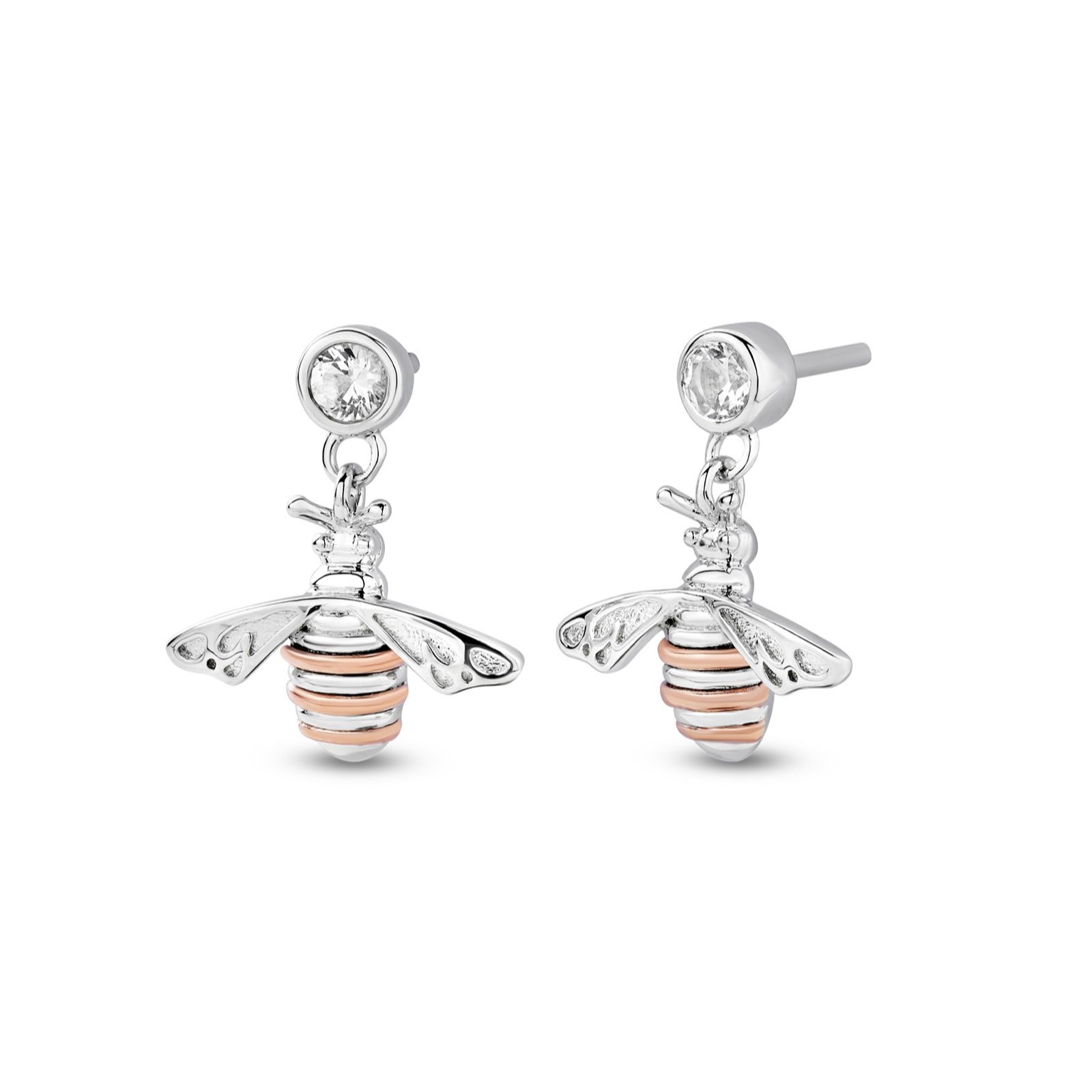 Clogau Honey Bee Drop Earrings Silver & 9ct Rose Gold