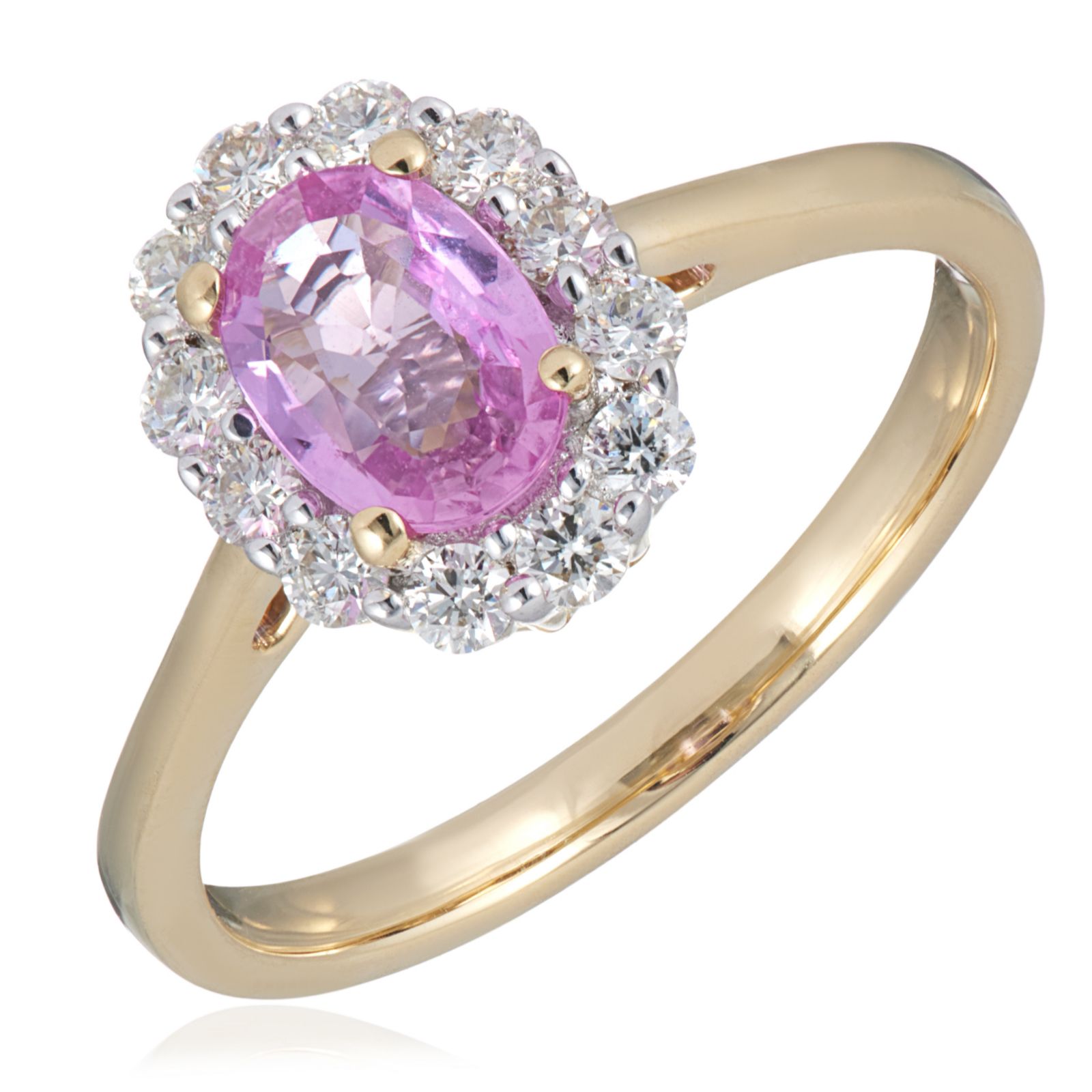 0.72ct Oval Pink Sapphire & 0.30ct Diamond Halo Ring 14ct Gold