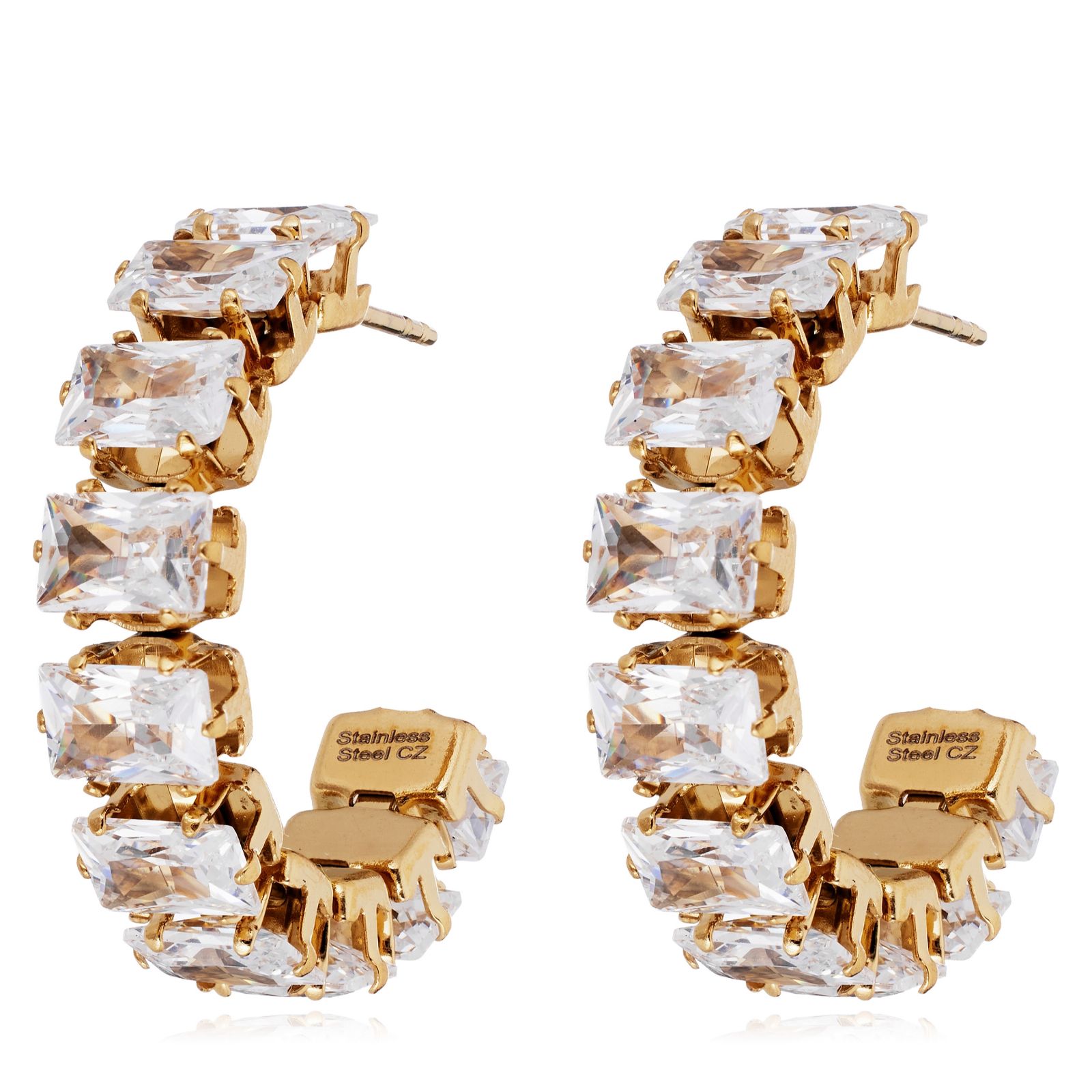 Steel by Diamonique Baguette Hoop Earrings Stainless Steel