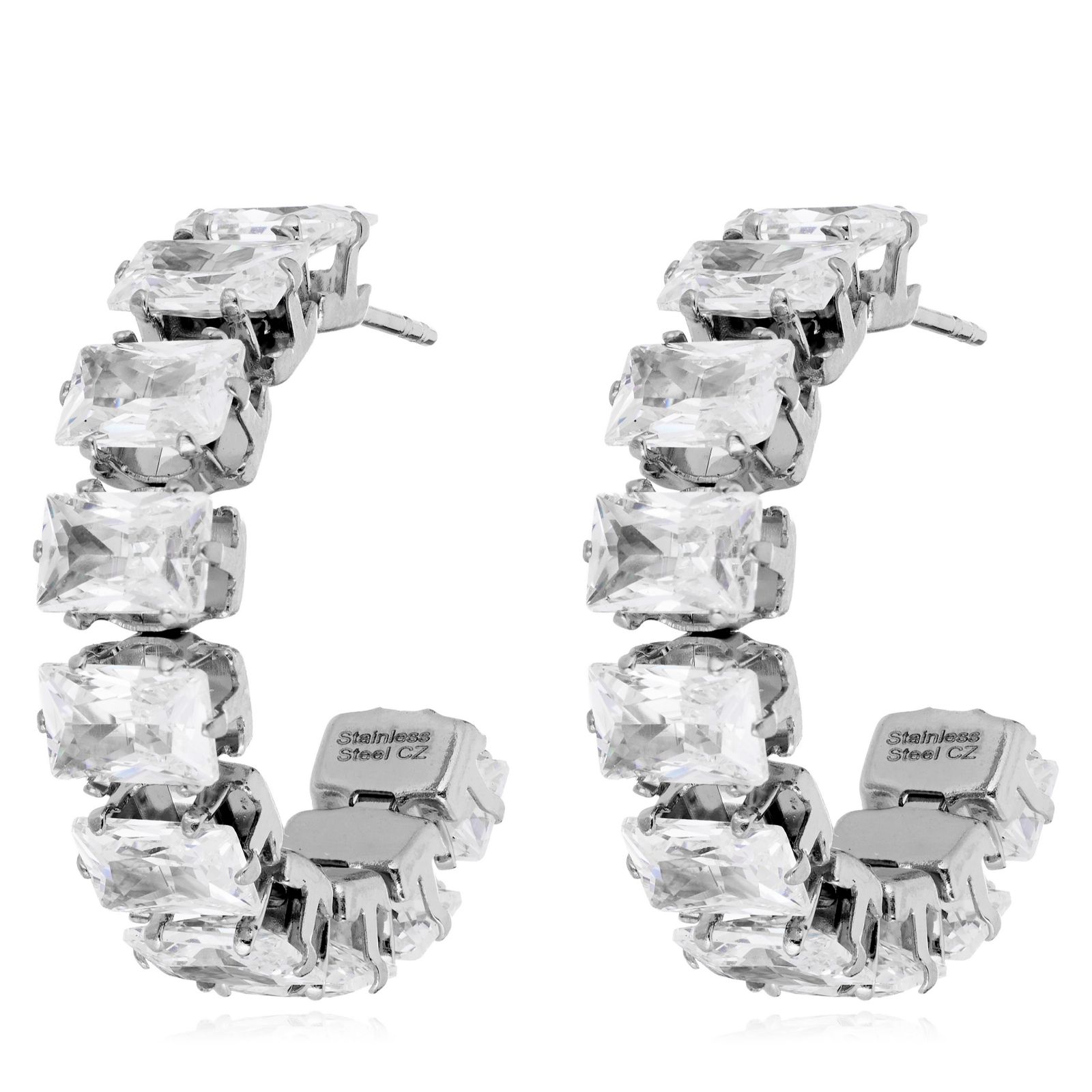 Steel by Diamonique Baguette Hoop Earrings Stainless Steel