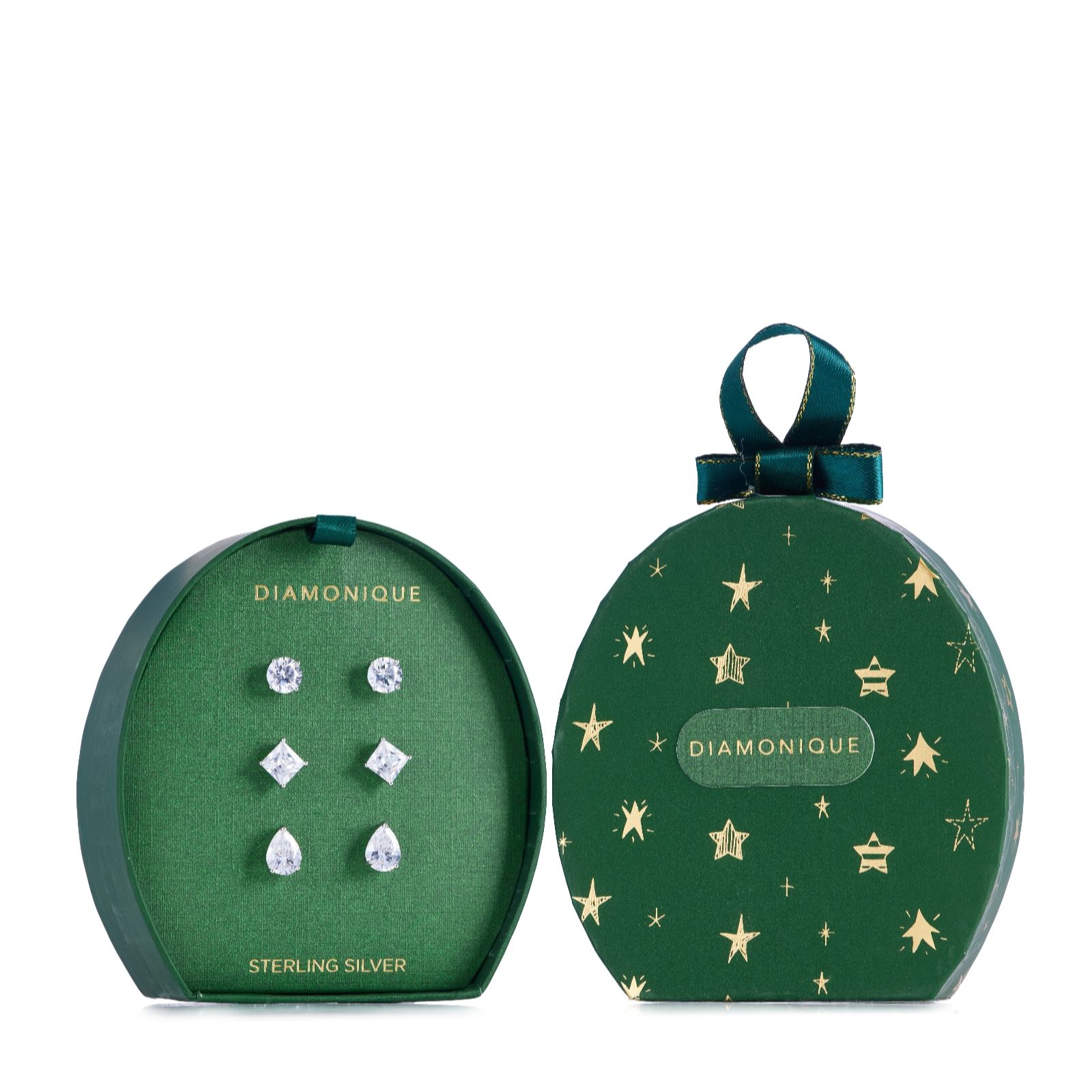 Diamonique 8.8ct tw Set of 3 Earrings In Hanging Box Sterling Silver