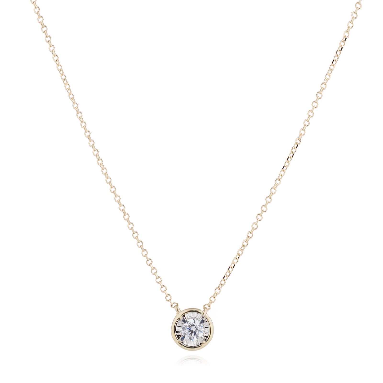 0.18ct Illusion Set Diamond Bezel Set Pendant Necklace and Chain 9ct Gold
