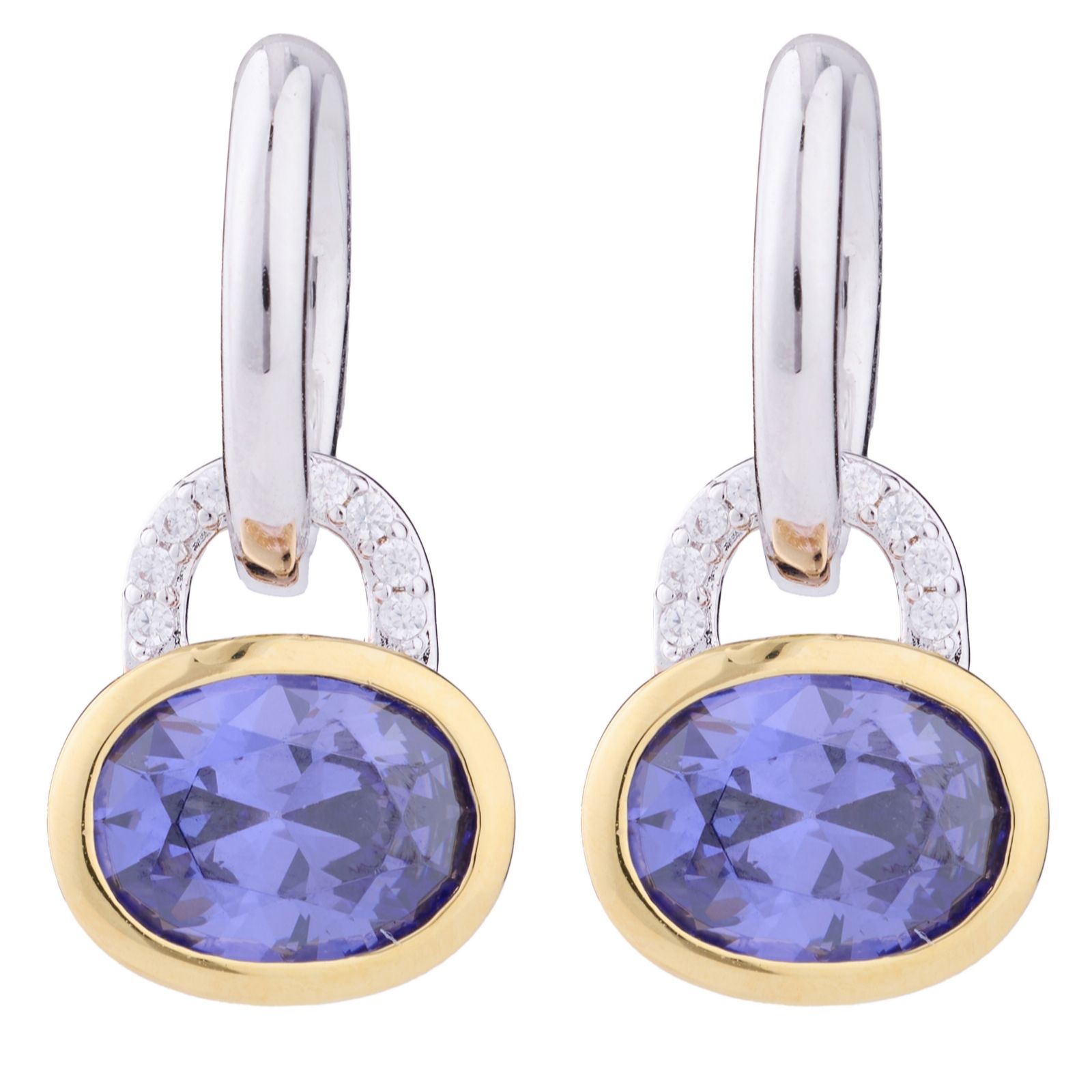 Diamonique Edit 5ct tw 2 Tone Leverback Earrings Sterling Silver