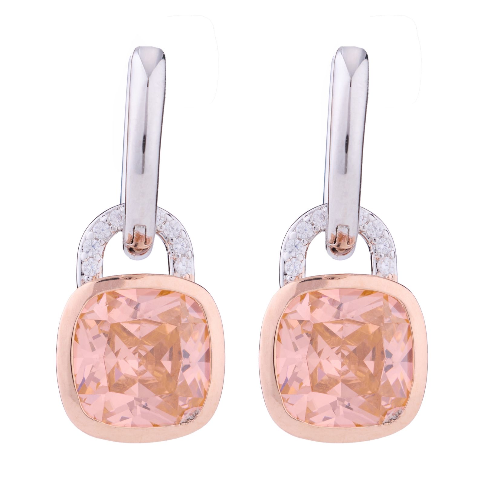 Diamonique Edit 5ct tw 2 Tone Leverback Earrings Sterling Silver