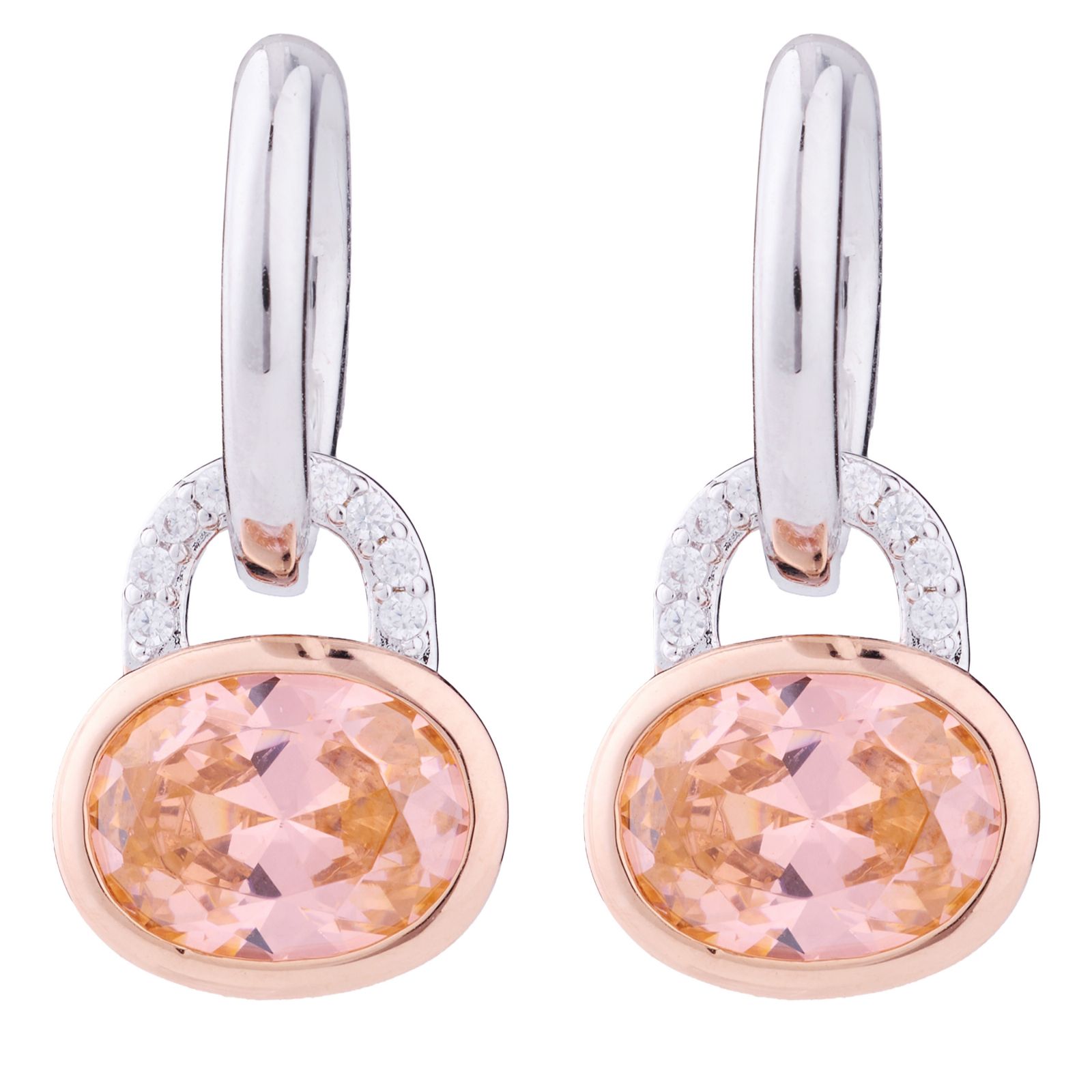 Diamonique Edit 5ct tw 2 Tone Leverback Earrings Sterling Silver