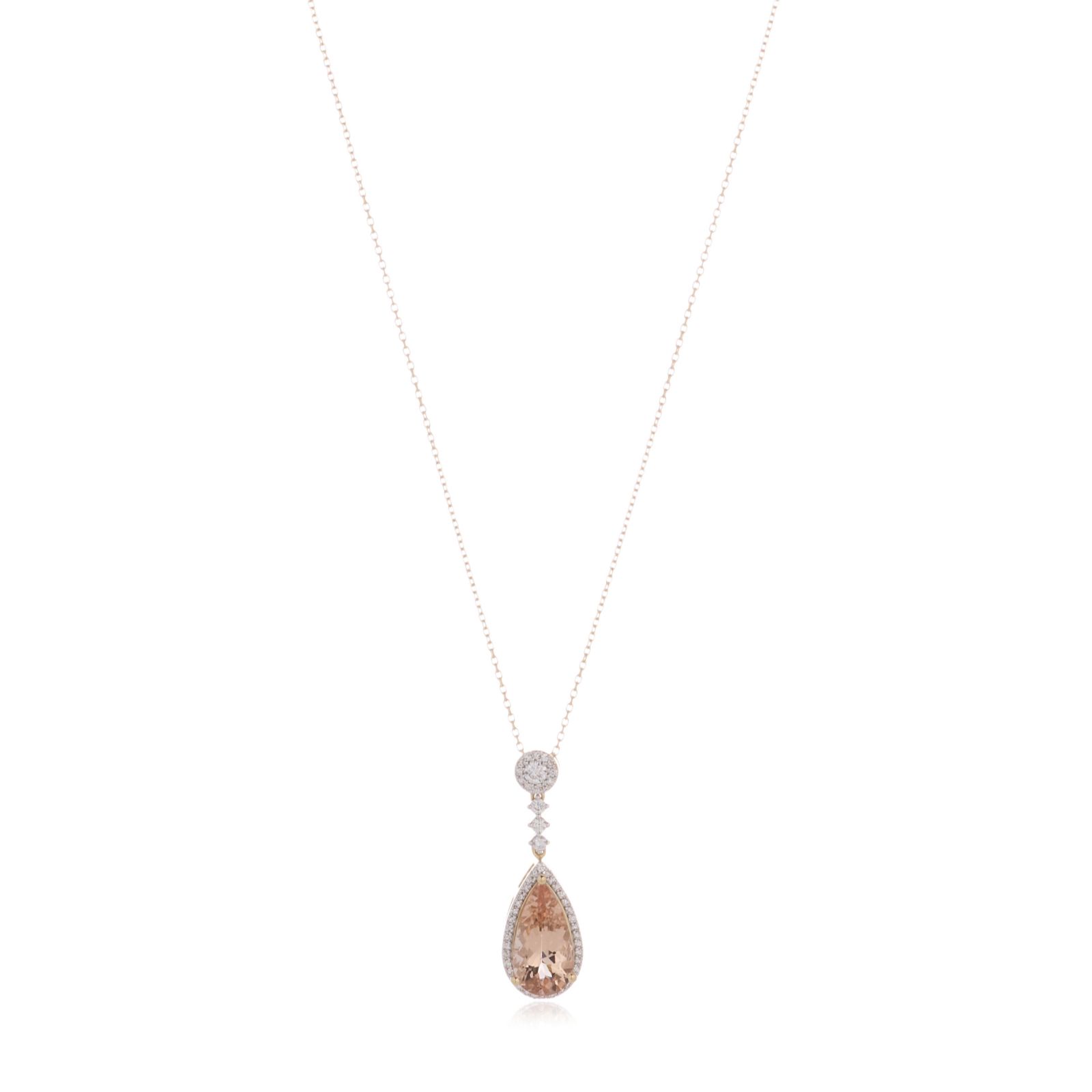 2.25ct Morganite Pear Cut & 0.33ct Diamond Pendant & 45cm Chain 9ct Gold