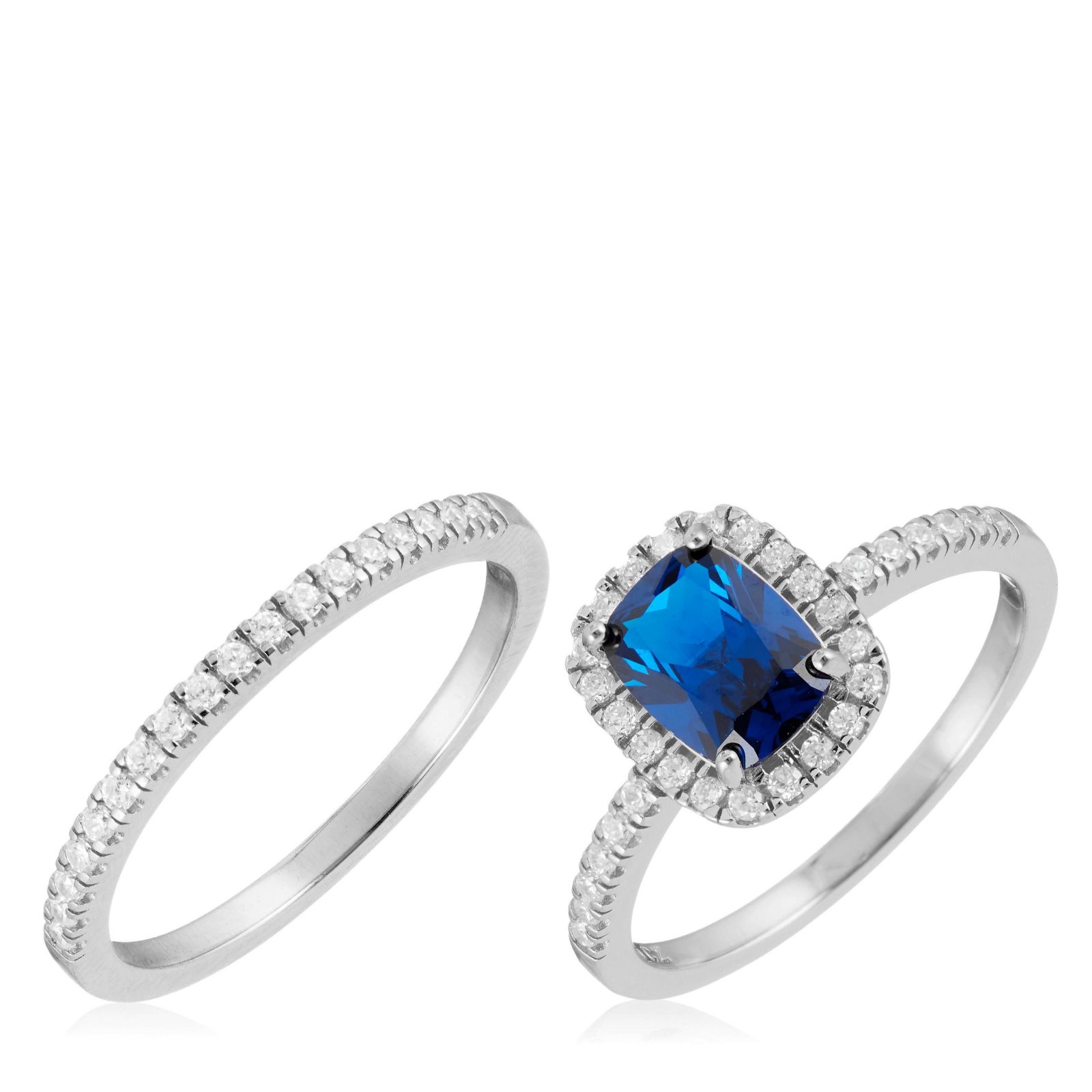 Diamonique 2ct tw Halo Ring Set Sterling Silver